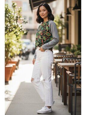 Lularoe Randy Long Sleeve Womens 2XL Gray Black Paisley Stretch Raglan Sleeve